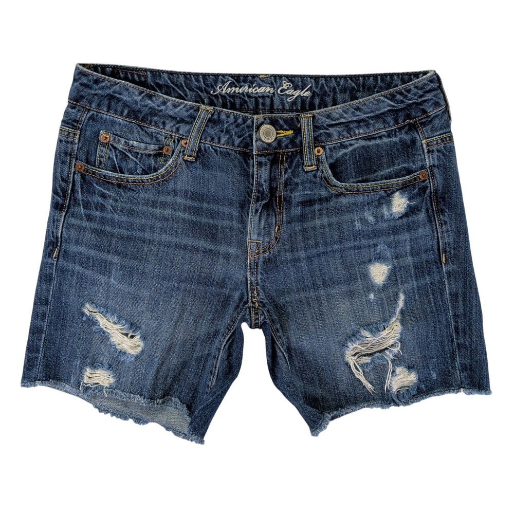 American Eagle Womens Distressed Denim Cut Off Shorts Dark Wash Size‎ 2 Cotton